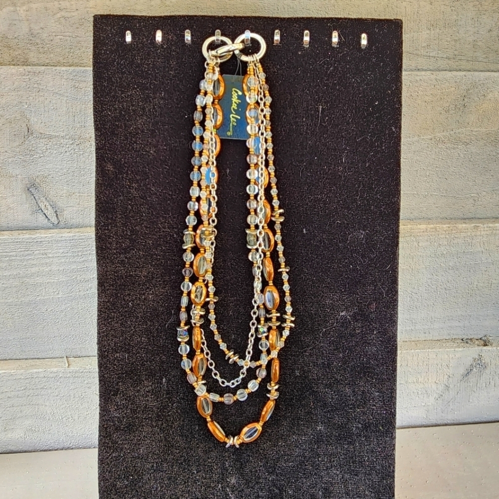 Cookie Lee Bronze and Silver Multi-Strand Necklace #89775 NWT